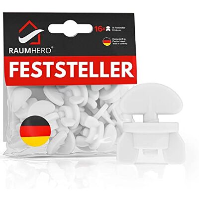 Raumhero Gardinenstopper für Schiene (16X Stopper) Universal Gardinen Feststeller Vorhang Stopper für Schienen 100% Made in Germany, Weiß Raumhero Gardinenstopper für Schiene (16X Stopper) Universal Gardinen Feststeller Vorhang Stopper für Schienen 100% Made in Germany, Weiß