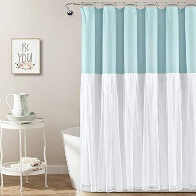 Lush Decor Tüllrock Colorblock Duschvorhang, 183 x 183 cm, Spa Blau/Weiß Lush Decor Tüllrock Colorblock Duschvorhang, 183 x 183 cm, Spa Blau/Weiß
