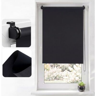 SALCAR Thermorollo ohne Bohren Klemmfix Verdunkelungsrollo für Fenster & Tür, Seitenzugrollo mit 18mm Alurohr & Thermo-Beschichtung, Sonnenschutz Hitzeschutz Sichtschutz, Schwarz, B 90 x H 130 cm SALCAR Thermorollo ohne Bohren Klemmfix Verdunkelungsrollo für Fenster & Tür, Seitenzugrollo mit 18mm Alurohr & Thermo-Beschichtung, Sonnenschutz Hitzeschutz Sichtschutz, Schwarz, B 90 x H 130 cm
