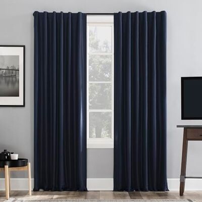 SUN ZERO Greyson Faux Dupioni Silk Thermal Extreme Total Blackout Back Tab Vorhang Vorhang 127 x 274 cm, Marineblau SUN ZERO Greyson Faux Dupioni Silk Thermal Extreme Total Blackout Back Tab Vorhang Vorhang 127 x 274 cm, Marineblau