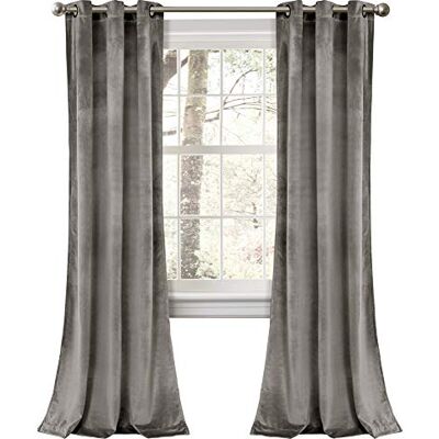 Lush Decor Prima Velvet Curtains Color Block Room Darkening Window Panel Set for Living, Dining, Bedroom (Pair), 84" L, Gray Lush Decor Prima Velvet Curtains Color Block Room Darkening Window Panel Set for Living, Dining, Bedroom (Pair), 84" L, Gray