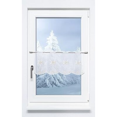 Plauener Spitze Scheibengardine Schweifstern (Bx H) 80cm * 29cm Weiß/weiß-Gold Plauener Spitze Scheibengardine Schweifstern (Bx H) 80cm * 29cm Weiß/weiß-Gold