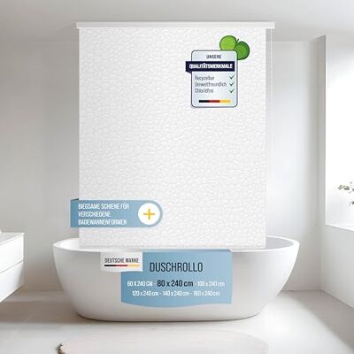 Rapid Teck Halb-Kassetten Duschrollo 80 cm x 240 cm in verschiedenen Designs Duschvorhang mit Seilzug – moderner Badewannenvorhang – platzsparendes Duschvorhang Rollo Rapid Teck Halb-Kassetten Duschrollo 80 cm x 240 cm in verschiedenen Designs Duschvorhang mit Seilzug – moderner Badewannenvorhang – platzsparendes Duschvorhang Rollo