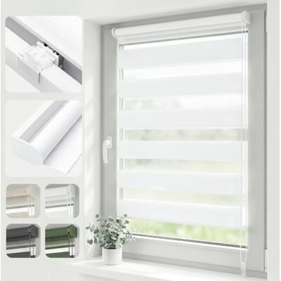 SALCAR Doppelrollo Klemmfix ohne Bohren, Duo Rollo & Zebra Rollo für Fenster, Stufenloser Sicht- und Sonnenschutz, mit Oberschiene & Metallkern-Klemmen,Weiß, B 115 x H 130 cm SALCAR Doppelrollo Klemmfix ohne Bohren, Duo Rollo & Zebra Rollo für Fenster, Stufenloser Sicht- und Sonnenschutz, mit Oberschiene & Metallkern-Klemmen,Weiß, B 115 x H 130 cm