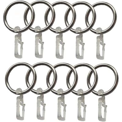 BASIT 10 Stück Gardinenringe Vorhangringe aus Metall mit Kunststoff Gardinenhaken I Gardinen Ringe in Edelstahl Look I Innendurchmesser ca. 33mm C19 BASIT 10 Stück Gardinenringe Vorhangringe aus Metall mit Kunststoff Gardinenhaken I Gardinen Ringe in Edelstahl Look I Innendurchmesser ca. 33mm C19