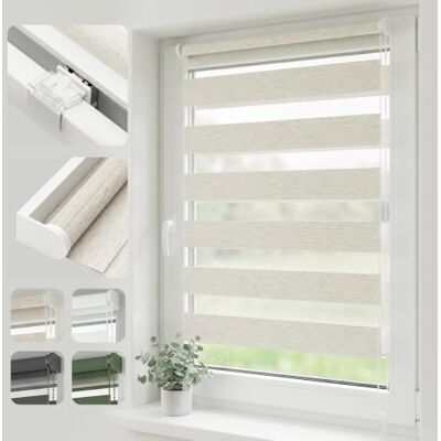SALCAR Doppelrollo Klemmfix ohne Bohren, Duo Rollo & Zebra Rollo für Fenster, Stufenloser Sicht- und Sonnenschutz, mit Oberschiene & Metallkern-Klemmen,Leinenoptik Beige, B 100 x H 130 cm SALCAR Doppelrollo Klemmfix ohne Bohren, Duo Rollo & Zebra Rollo für Fenster, Stufenloser Sicht- und Sonnenschutz, mit Oberschiene & Metallkern-Klemmen,Leinenoptik Beige, B 100 x H 130 cm