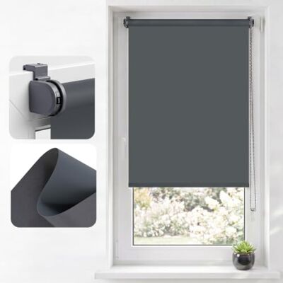SALCAR Thermorollo ohne Bohren Klemmfix Verdunkelungsrollo für Fenster & Tür, Seitenzugrollo mit 18mm Alurohr & Thermo-Beschichtung, Sonnenschutz Hitzeschutz Sichtschutz, Anthrazit, B 90 x H 130 cm SALCAR Thermorollo ohne Bohren Klemmfix Verdunkelungsrollo für Fenster & Tür, Seitenzugrollo mit 18mm Alurohr & Thermo-Beschichtung, Sonnenschutz Hitzeschutz Sichtschutz, Anthrazit, B 90 x H 130 cm