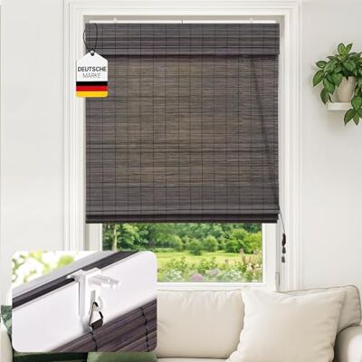 Victoria Klemmfix Bambus Raffrollo Sonnenschutz Sichtschutz Rollo Seitenzugrollo ohne Bohren, für Fenster und Türen, 90 x 130 cm, Dunkelbraun Victoria Klemmfix Bambus Raffrollo Sonnenschutz Sichtschutz Rollo Seitenzugrollo ohne Bohren, für Fenster und Türen, 90 x 130 cm, Dunkelbraun
