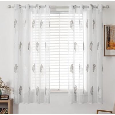 MIULEE Gardinen mit Grau und Weiss Blätter Muster 2er Set 140x175cm Modern Stickerei Wohnzimmer Vorhänge Transparent mit ösen für Schlafzimmer Deko, Schöne Blätter Muster Vorhang Fenster MIULEE Gardinen mit Grau und Weiss Blätter Muster 2er Set 140x175cm Modern Stickerei Wohnzimmer Vorhänge Transparent mit ösen für Schlafzimmer Deko, Schöne Blätter Muster Vorhang Fenster