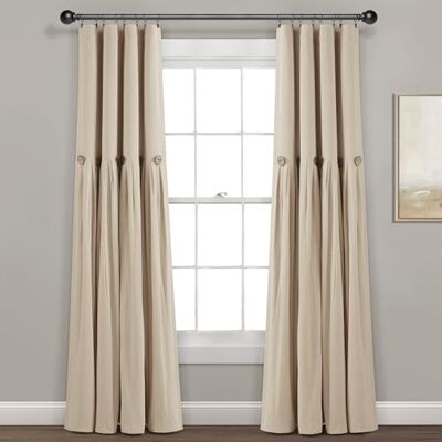 Lush Decor Verdunkelungsvorhang aus Leinen, 100% gefüttert, 1 Panel, Plissiertes Farbblock-Design, Bauernhaus-Vorhang mit Kokosnussschalen-Knöpfen, Verdunkelungsfutter, 101,6 x 213,4 cm, Dunkles Lush Decor Verdunkelungsvorhang aus Leinen, 100% gefüttert, 1 Panel, Plissiertes Farbblock-Design, Bauernhaus-Vorhang mit Kokosnussschalen-Knöpfen, Verdunkelungsfutter, 101,6 x 213,4 cm, Dunkles
