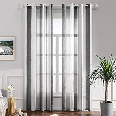 MIULEE Voile Gardinen Dunkelgrau-Weiß mit Ösen 2er Set 140x260 cm Halbtransparenter Voile mit Streifenmuster für Wohnzimmer, Schlafzimmer und kleine Fenster. MIULEE Voile Gardinen Dunkelgrau-Weiß mit Ösen 2er Set 140x260 cm Halbtransparenter Voile mit Streifenmuster für Wohnzimmer, Schlafzimmer und kleine Fenster.