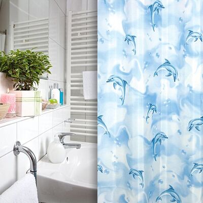 KS Handel 24 TEXTIL DUSCHVORHANG WEISS BLAU DELPHINE 180x200 + RINGE! SHOWER CURTAIN BLUE! KS Handel 24 TEXTIL DUSCHVORHANG WEISS BLAU DELPHINE 180x200 + RINGE! SHOWER CURTAIN BLUE!