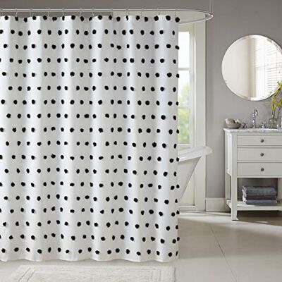 Madison Park Sophie Polka Dots Duschvorhang, Textur-Design Pom Tufts Akzent Weiches, trendiges Badezimmer-Dekor, maschinenwaschbar, Badewannen-Stoff-Sichtschutz, 182,9 x 182,9 cm, Schwarz/Weiß Bietet Privatsphäre, maschinenwaschbar, Öko-Tex-zertifiziert Madison Park Sophie Polka Dots Duschvorhang, Textur-Design Pom Tufts Akzent Weiches, trendiges Badezimmer-Dekor, maschinenwaschbar, Badewannen-Stoff-Sichtschutz, 182,9 x 182,9 cm, Schwarz/Weiß Bietet Privatsphäre, maschinenwaschbar, Öko-Tex-zertifiziert