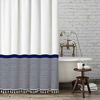 Seasonwood Extra Lange Duschvorhänge, weiß und blau gestreift, Duschvorhang mit Quaste, 243,8 cm, wasserdicht, Badezimmervorhänge mit 12 Haken, waschbar, 183,8 x 244,8 cm Seasonwood Extra Lange Duschvorhänge, weiß und blau gestreift, Duschvorhang mit Quaste, 243,8 cm, wasserdicht, Badezimmervorhänge mit 12 Haken, waschbar, 183,8 x 244,8 cm