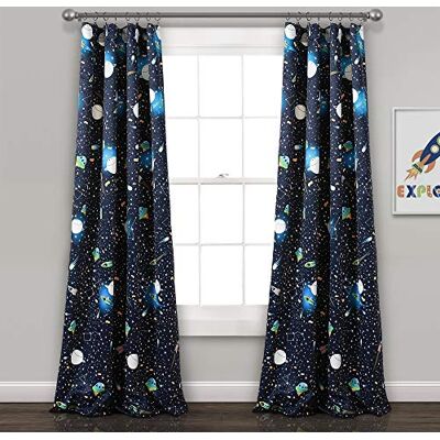 Lush Decor Universe Vorhänge, Weltraum-Sterne, Galaxie, Planeten, Raketenmuster, Raumverdunkelung, Fensterpaneel-Set für Wohnzimmer, Esszimmer, Schlafzimmer (Paar), Marineblau, 132,1 cm B x 213,4 cm L Lush Decor Universe Vorhänge, Weltraum-Sterne, Galaxie, Planeten, Raketenmuster, Raumverdunkelung, Fensterpaneel-Set für Wohnzimmer, Esszimmer, Schlafzimmer (Paar), Marineblau, 132,1 cm B x 213,4 cm L