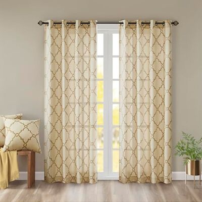 Madison Park Saratoga Ösenvorhang, mit Laubsägeaufdruck, für Wohnzimmer/Schlafzimmer Fensterplatte 50x63 Beige/goldfarben Madison Park Saratoga Ösenvorhang, mit Laubsägeaufdruck, für Wohnzimmer/Schlafzimmer Fensterplatte 50x63 Beige/goldfarben
