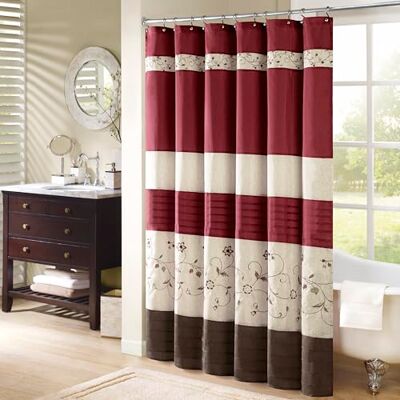 Madison Park Serene Flora Stoff-Duschvorhang, Übergangs-Duschvorhänge für Badezimmer, 182,9 x 182,9 cm, Rot Madison Park Serene Flora Stoff-Duschvorhang, Übergangs-Duschvorhänge für Badezimmer, 182,9 x 182,9 cm, Rot
