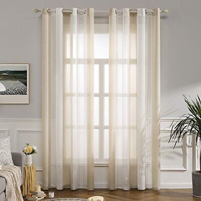 MIULEE Voile Gardinen Beige-Weiß mit Ösen 2er Set 140x260 cm Halbtransparenter Voile mit Streifenmuster für Wohnzimmer, Schlafzimmer und kleine Fenster. MIULEE Voile Gardinen Beige-Weiß mit Ösen 2er Set 140x260 cm Halbtransparenter Voile mit Streifenmuster für Wohnzimmer, Schlafzimmer und kleine Fenster.