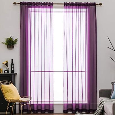 MIULEE Vorhänge Gardinen, Stangendurchzug Lila, 2er Set 175x140cm aus Voile Transparente Gardine aus Voile, Luftig Leicht, Einfarbig Dekoschal für Wohnzimmer & Schlafzimmer MIULEE Vorhänge Gardinen, Stangendurchzug Lila, 2er Set 175x140cm aus Voile Transparente Gardine aus Voile, Luftig Leicht, Einfarbig Dekoschal für Wohnzimmer & Schlafzimmer