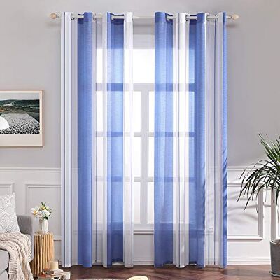 MIULEE Voile Gardinen Blau-Weiß mit Ösen 2er Set 140x245 cm Halbtransparenter Voile mit Streifenmuster für Wohnzimmer, Schlafzimmer und kleine Fenster. MIULEE Voile Gardinen Blau-Weiß mit Ösen 2er Set 140x245 cm Halbtransparenter Voile mit Streifenmuster für Wohnzimmer, Schlafzimmer und kleine Fenster.