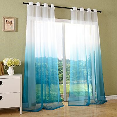 Gardinenbox Schal transparent Farbverlauf Vorhang mit Ösen Gardine Voile, 2 Stück 245x140, Türkis, 204202 Gardinenbox Schal transparent Farbverlauf Vorhang mit Ösen Gardine Voile, 2 Stück 245x140, Türkis, 204202