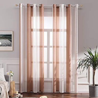 MIULEE Voile Gardinen Braun-Weiß mit Ösen 2er Set 140x245 cm Halbtransparenter Voile mit Streifenmuster für Wohnzimmer, Schlafzimmer und kleine Fenster. MIULEE Voile Gardinen Braun-Weiß mit Ösen 2er Set 140x245 cm Halbtransparenter Voile mit Streifenmuster für Wohnzimmer, Schlafzimmer und kleine Fenster.