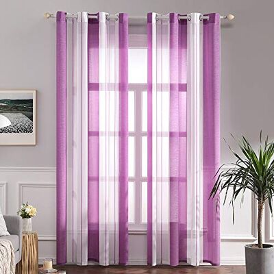 MIULEE Voile Gardinen Violett-Weiß mit Ösen 2er Set 140x225 cm Halbtransparenter Voile mit Streifenmuster für Wohnzimmer, Schlafzimmer und kleine Fenster. MIULEE Voile Gardinen Violett-Weiß mit Ösen 2er Set 140x225 cm Halbtransparenter Voile mit Streifenmuster für Wohnzimmer, Schlafzimmer und kleine Fenster.
