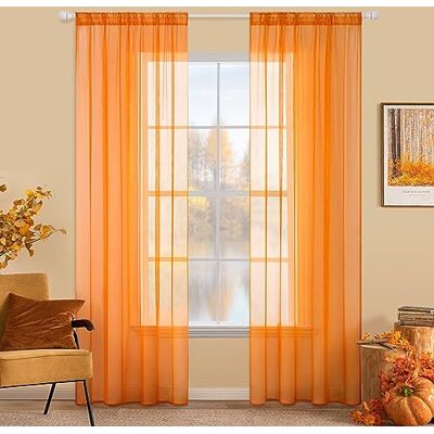 MIULEE Vorhänge Gardinen, Stangendurchzug Orange, 2er Set 260x140cm Transparente Gardine aus Voile, Luftig Leicht, Einfarbig Dekoschal für Wohnzimmer & Schlafzimmer MIULEE Vorhänge Gardinen, Stangendurchzug Orange, 2er Set 260x140cm Transparente Gardine aus Voile, Luftig Leicht, Einfarbig Dekoschal für Wohnzimmer & Schlafzimmer
