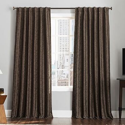 SUN ZERO Brookhaven Vorhang, Bestickt, Blumenmuster, Plissee-Optik, 100% Verdunkelung, 127 x 243,8 cm, Schokoladenbraun, 2 Stück SUN ZERO Brookhaven Vorhang, Bestickt, Blumenmuster, Plissee-Optik, 100% Verdunkelung, 127 x 243,8 cm, Schokoladenbraun, 2 Stück