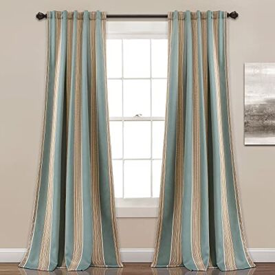 Lush Decor Julia Verdunkelungsvorhang, gestreift, 274,3 cm lang x 132,1 cm breit, Blau Lush Decor Julia Verdunkelungsvorhang, gestreift, 274,3 cm lang x 132,1 cm breit, Blau