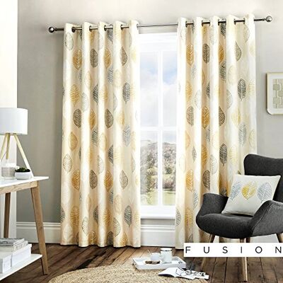 Fusion Home Furnishings Skandi Leaf Vorhänge mit Ösen, 1 Paar, 100% Baumwolle, Ocker, BxH 168 x 229cm Fusion Home Furnishings Skandi Leaf Vorhänge mit Ösen, 1 Paar, 100% Baumwolle, Ocker, BxH 168 x 229cm