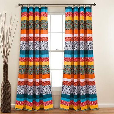 Lush Decor Vorhang mit türkisfarbenem und Mandarinen-Boho-Stil, gestreift, 132 cm breit x 213 cm lang Lush Decor Vorhang mit türkisfarbenem und Mandarinen-Boho-Stil, gestreift, 132 cm breit x 213 cm lang