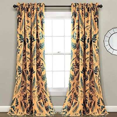 Lush Decor Devonia Allover lichtfilternder Fenstervorhang, 132,1 cm B x 213,4 cm L, Gelb und Blau Lush Decor Devonia Allover lichtfilternder Fenstervorhang, 132,1 cm B x 213,4 cm L, Gelb und Blau