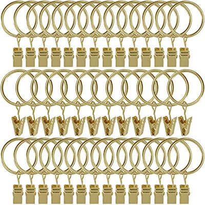 AMZSEVEN Vorhangringe mit Clips, Vorhang-Clips, Kleiderbügel, Vorhänge, 3,2 cm Innendurchmesser, passend für bis zu 1 Stange, goldfarben, 40 Stück AMZSEVEN Vorhangringe mit Clips, Vorhang-Clips, Kleiderbügel, Vorhänge, 3,2 cm Innendurchmesser, passend für bis zu 1 Stange, goldfarben, 40 Stück