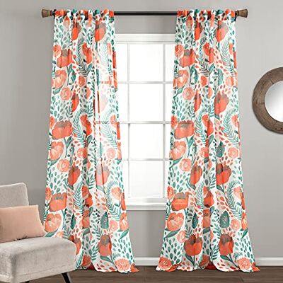 Lush Decor Vorhang, Motiv: Mohnblumen, transparent, 132 x 213 cm, 213,4 cm lang x 132,1 cm breit, 1 Paar Lush Decor Vorhang, Motiv: Mohnblumen, transparent, 132 x 213 cm, 213,4 cm lang x 132,1 cm breit, 1 Paar
