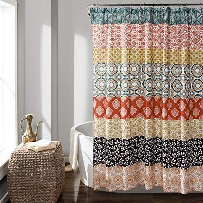 Lush Decor Bohemian Stripe Duschvorhang, 183 cm breit x 198 cm lang, Türkis und Orange Lush Decor Bohemian Stripe Duschvorhang, 183 cm breit x 198 cm lang, Türkis und Orange