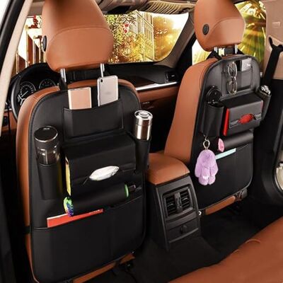 SANMITTI Premium-Autositz-Organizer, Reisezubehör, Rücksitzschoner und Getränkehalter, universell, Schwarz, 2 Stück SANMITTI Premium-Autositz-Organizer, Reisezubehör, Rücksitzschoner und Getränkehalter, universell, Schwarz, 2 Stück