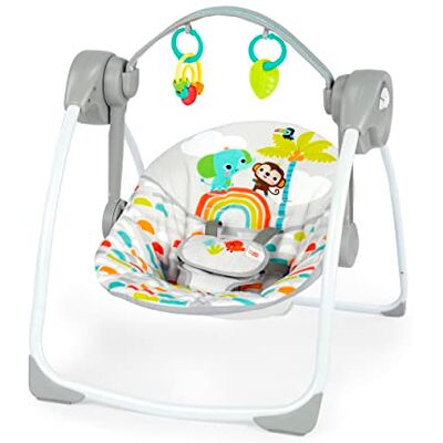 Bright Starts Playful Paradise Tragbare kompakte automatische Babyschaukel mit Musik, Unisex, Neugeborene+ Bright Starts Playful Paradise Tragbare kompakte automatische Babyschaukel mit Musik, Unisex, Neugeborene+