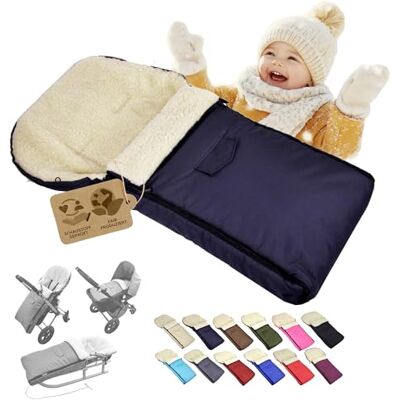 Babys-Dreams BAMBINIWELT universaler Winterfußsack 108 cm – aus Lammwolle, warm & weich – passend für Kinderwagen, Buggy & Schlitten – wasserabweisend & waschbar, Farbe: Marineblau Babys-Dreams BAMBINIWELT universaler Winterfußsack 108 cm – aus Lammwolle, warm & weich – passend für Kinderwagen, Buggy & Schlitten – wasserabweisend & waschbar, Farbe: Marineblau