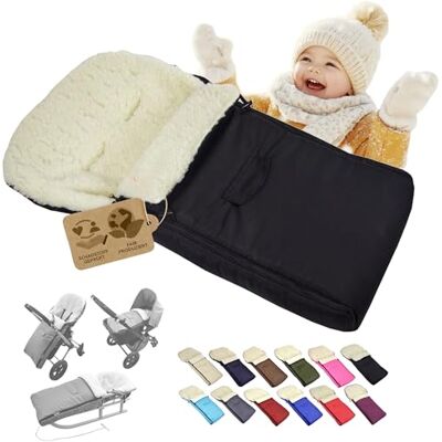 Babys-Dreams BAMBINIWELT universaler Winterfußsack 108 cm – aus Lammwolle, warm & weich – passend für Kinderwagen, Buggy & Schlitten – wasserabweisend & waschbar, Farbe: Schwarz Babys-Dreams BAMBINIWELT universaler Winterfußsack 108 cm – aus Lammwolle, warm & weich – passend für Kinderwagen, Buggy & Schlitten – wasserabweisend & waschbar, Farbe: Schwarz