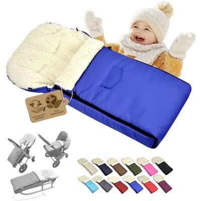 Babys-Dreams BAMBINIWELT universaler Winterfußsack 108 cm – aus Lammwolle, warm & weich – passend für Kinderwagen, Buggy & Schlitten – wasserabweisend & waschbar, Farbe: Blau Babys-Dreams BAMBINIWELT universaler Winterfußsack 108 cm – aus Lammwolle, warm & weich – passend für Kinderwagen, Buggy & Schlitten – wasserabweisend & waschbar, Farbe: Blau