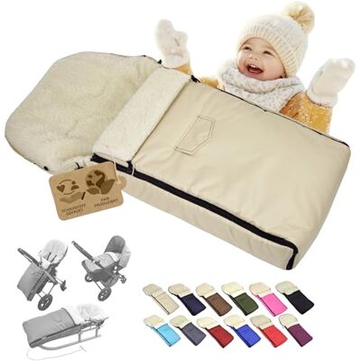 Babys-Dreams BAMBINIWELT universaler Winterfußsack 108 cm – aus Lammwolle, warm & weich – passend für Kinderwagen, Buggy & Schlitten – wasserabweisend & waschbar, Farbe: Beige Babys-Dreams BAMBINIWELT universaler Winterfußsack 108 cm – aus Lammwolle, warm & weich – passend für Kinderwagen, Buggy & Schlitten – wasserabweisend & waschbar, Farbe: Beige