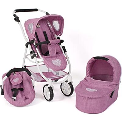 Bayer Puppenwagen Emotion All In, 3in1 Puppenwagen-Set bestehend aus Babywanne, Sportsitz und Autositz, Jeans pink Bayer Puppenwagen Emotion All In, 3in1 Puppenwagen-Set bestehend aus Babywanne, Sportsitz und Autositz, Jeans pink