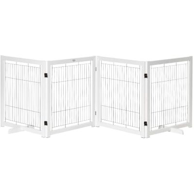 PawHut Absperrgitter Hund Freistehendes Schutzgitter 305 x 82 cm Weiß Holz Hundegitter, Klappbar, Treppenschutzgitter, Hundeabsperrgitter, für Treppen Türen Flur, 4 Paneelen PawHut Absperrgitter Hund Freistehendes Schutzgitter 305 x 82 cm Weiß Holz Hundegitter, Klappbar, Treppenschutzgitter, Hundeabsperrgitter, für Treppen Türen Flur, 4 Paneelen