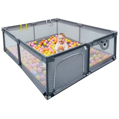 Relaxdays Laufstall Baby, 200 x 200 cm, Laufgitter, 50 Bällen, 2 Laufstallringe, sichere Spielecke, Oxford-Gewebe, grau Relaxdays Laufstall Baby, 200 x 200 cm, Laufgitter, 50 Bällen, 2 Laufstallringe, sichere Spielecke, Oxford-Gewebe, grau