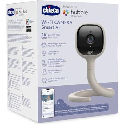 Chicco Video-Babyphone Wi-Fi Smart AI, 2K UHD Kamera mit Infrarot-Nachtsicht, dedizierte App, mehrfarbige Lichter und Smart Soother mit Schlafliedern und Weißem Rauschen, modernes Design Chicco Video-Babyphone Wi-Fi Smart AI, 2K UHD Kamera mit Infrarot-Nachtsicht, dedizierte App, mehrfarbige Lichter und Smart Soother mit Schlafliedern und Weißem Rauschen, modernes Design