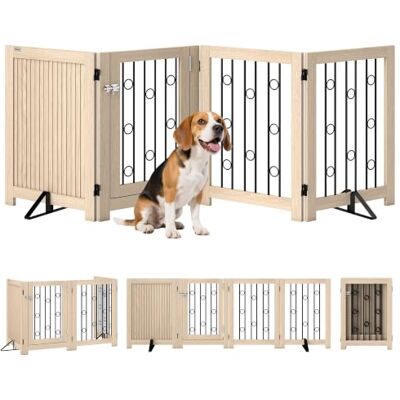 PawHut Absperrgitter Hund Faltbares 4 Paneelen HxB 70 x 205 cm Eiche Freistehendes Schutzgitter, 2 Stützfüßen, Abschließbarer Tür, Haustiergitter Küche Kamin Tür PawHut Absperrgitter Hund Faltbares 4 Paneelen HxB 70 x 205 cm Eiche Freistehendes Schutzgitter, 2 Stützfüßen, Abschließbarer Tür, Haustiergitter Küche Kamin Tür