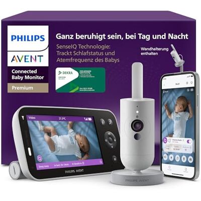 AVENT PHILIPS Premium Connected Babyphone mit App 1080 px HD-Kamera, Schlaf- & Atemtracking mit KI, Schrei-Interpretation, Dekra-Zertifiziert für höchste Cybersicherheit, Wandhalterung, SCD974/26 AVENT PHILIPS Premium Connected Babyphone mit App 1080 px HD-Kamera, Schlaf- & Atemtracking mit KI, Schrei-Interpretation, Dekra-Zertifiziert für höchste Cybersicherheit, Wandhalterung, SCD974/26