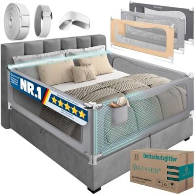 KESSER ® Bettschutzgitter 180 cm, 1x Bettgitter Kinderbett höhenverstellbar Rausfallschutz Bett für Baby & Kleinkind mit Kindersicherung, vertikal absenkbar, leicht montierbar, waschbar, Grau KESSER ® Bettschutzgitter 180 cm, 1x Bettgitter Kinderbett höhenverstellbar Rausfallschutz Bett für Baby & Kleinkind mit Kindersicherung, vertikal absenkbar, leicht montierbar, waschbar, Grau