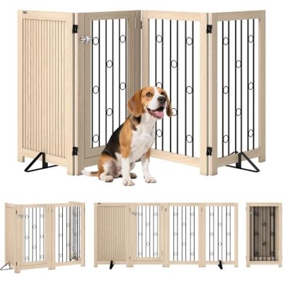 PawHut Absperrgitter Hund Faltbares 4 Paneelen HxB 91,5 x 205 cm Eiche Freistehendes Schutzgitter, 2 Stützfüßen, Abschließbarer Tür, Haustiergitter Küche Kamin Tür PawHut Absperrgitter Hund Faltbares 4 Paneelen HxB 91,5 x 205 cm Eiche Freistehendes Schutzgitter, 2 Stützfüßen, Abschließbarer Tür, Haustiergitter Küche Kamin Tür